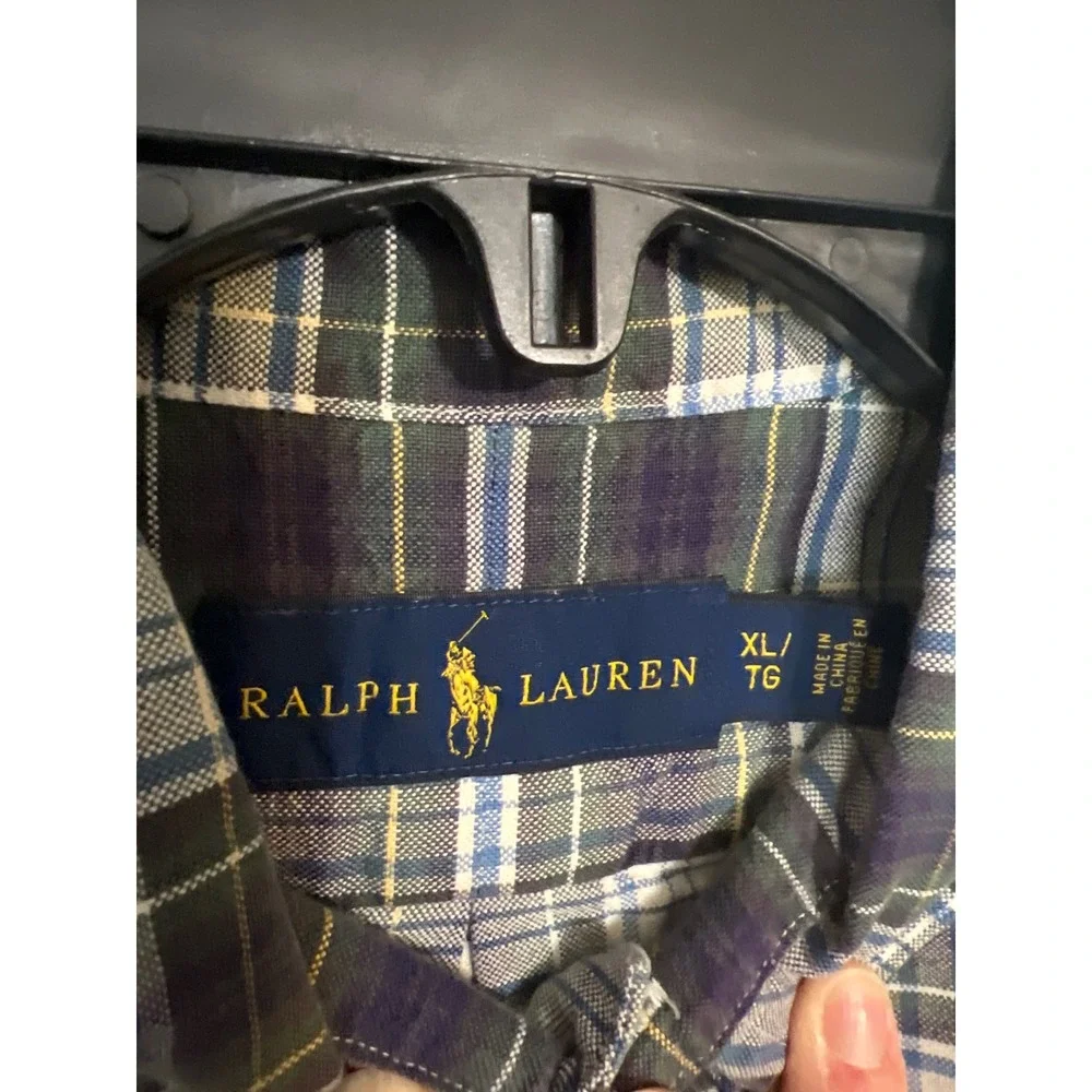 Polo Ralph Lauren Plaid Shirt Mens XL Navy Green Excellent Long Sleeve Button Up
